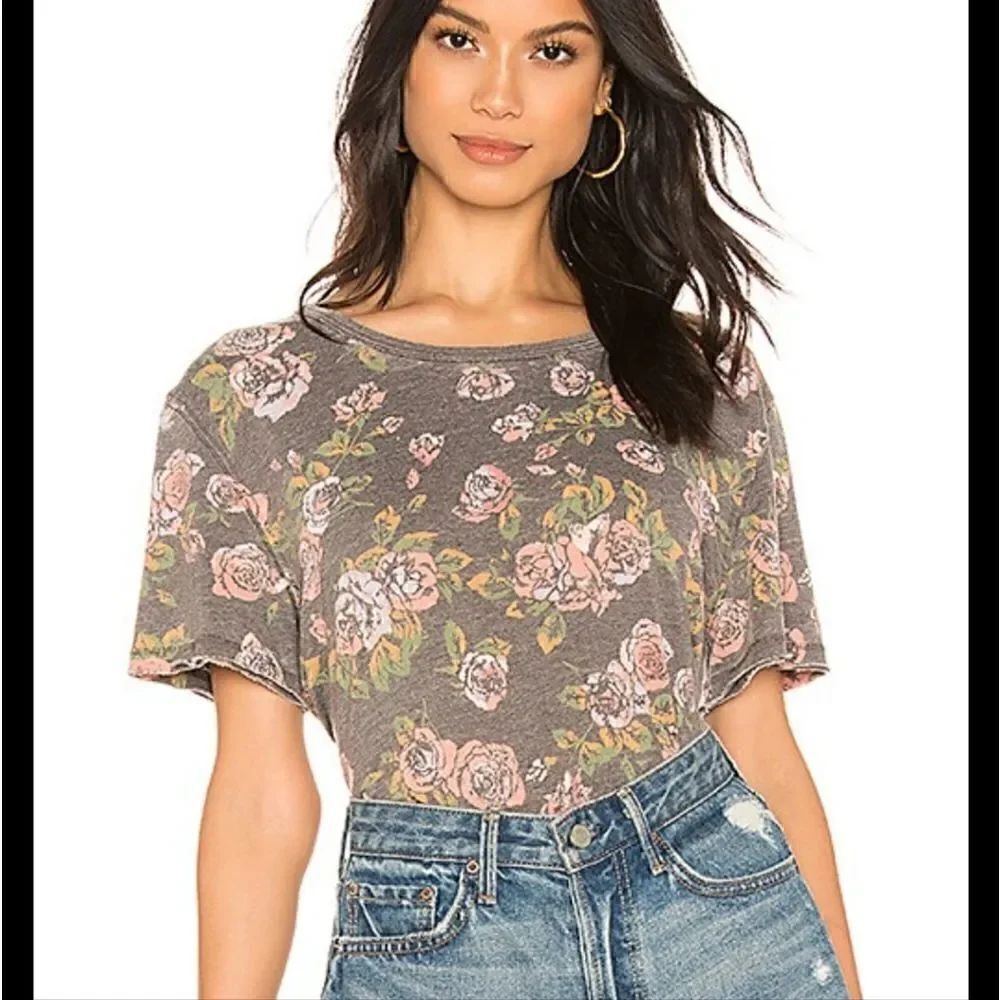 Free People Tourist Tee Short Sleeve Floral Top S Washed Black S